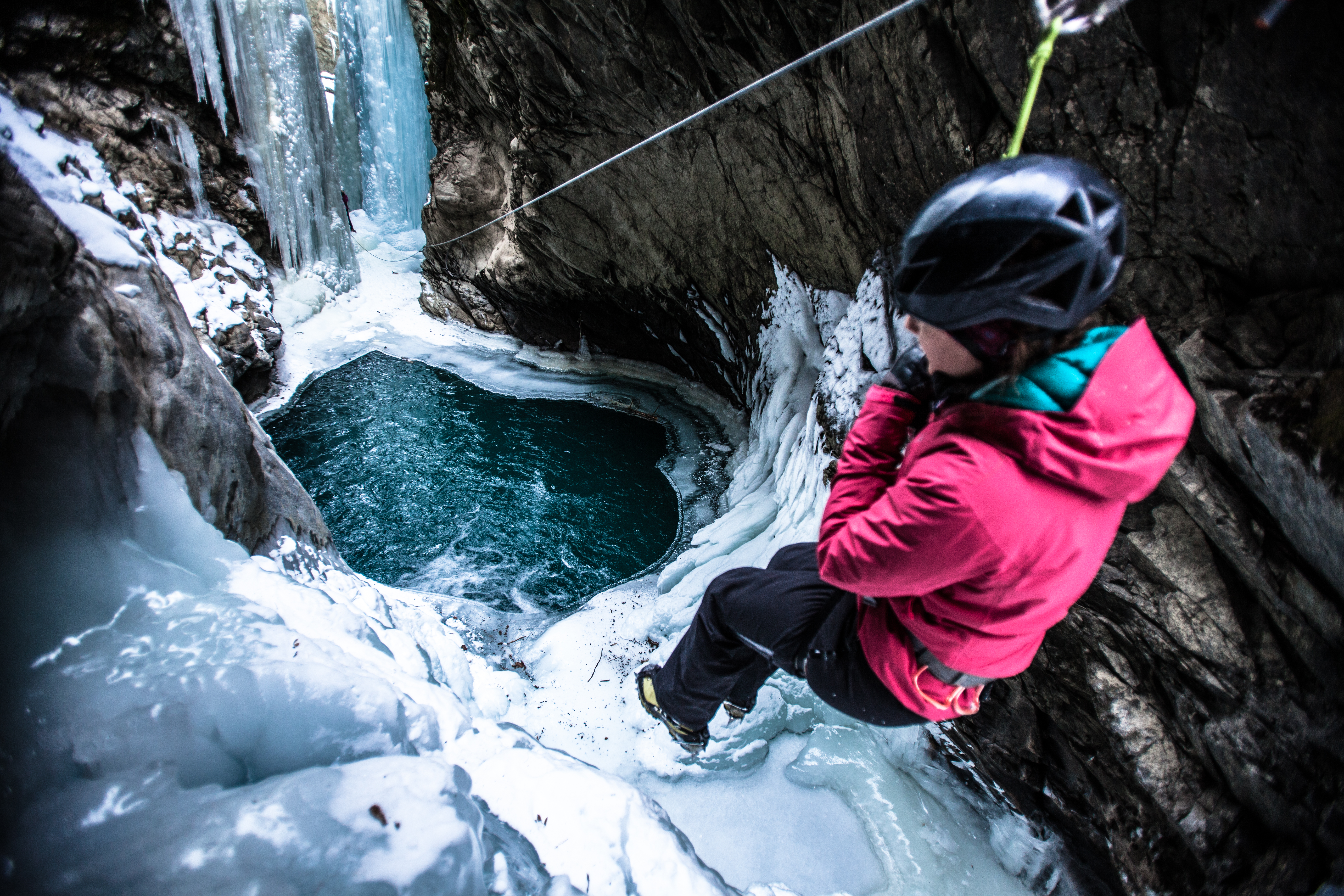 via ferrata hiver canoying Pontresina Grisons