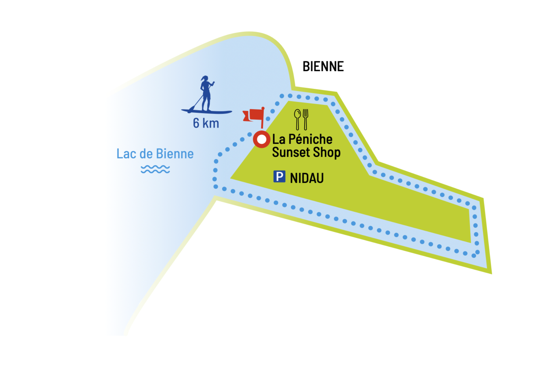 Plan du tour en Paddle sur le lac de Bienne et les canaux de Nidau