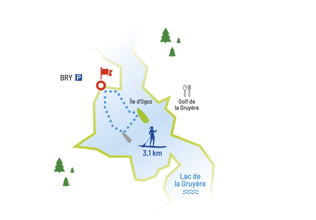 Plan du tour du lac de la Gruyère en Paddle
