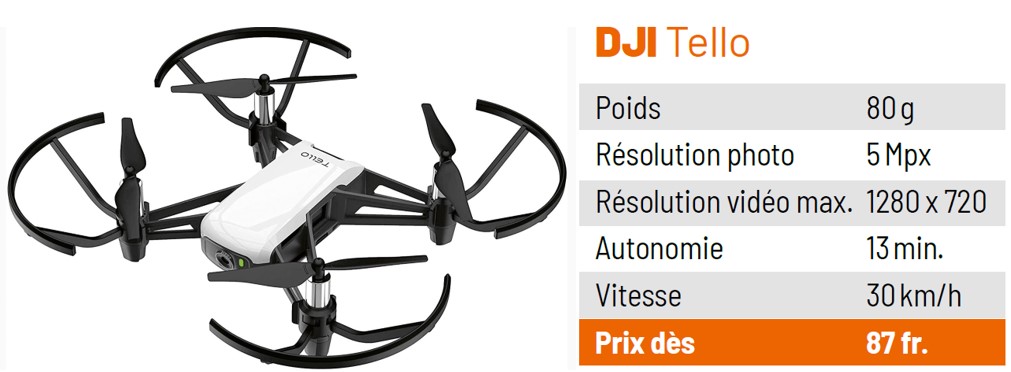 Le DJI Tello, un drone homologué en Suisse.